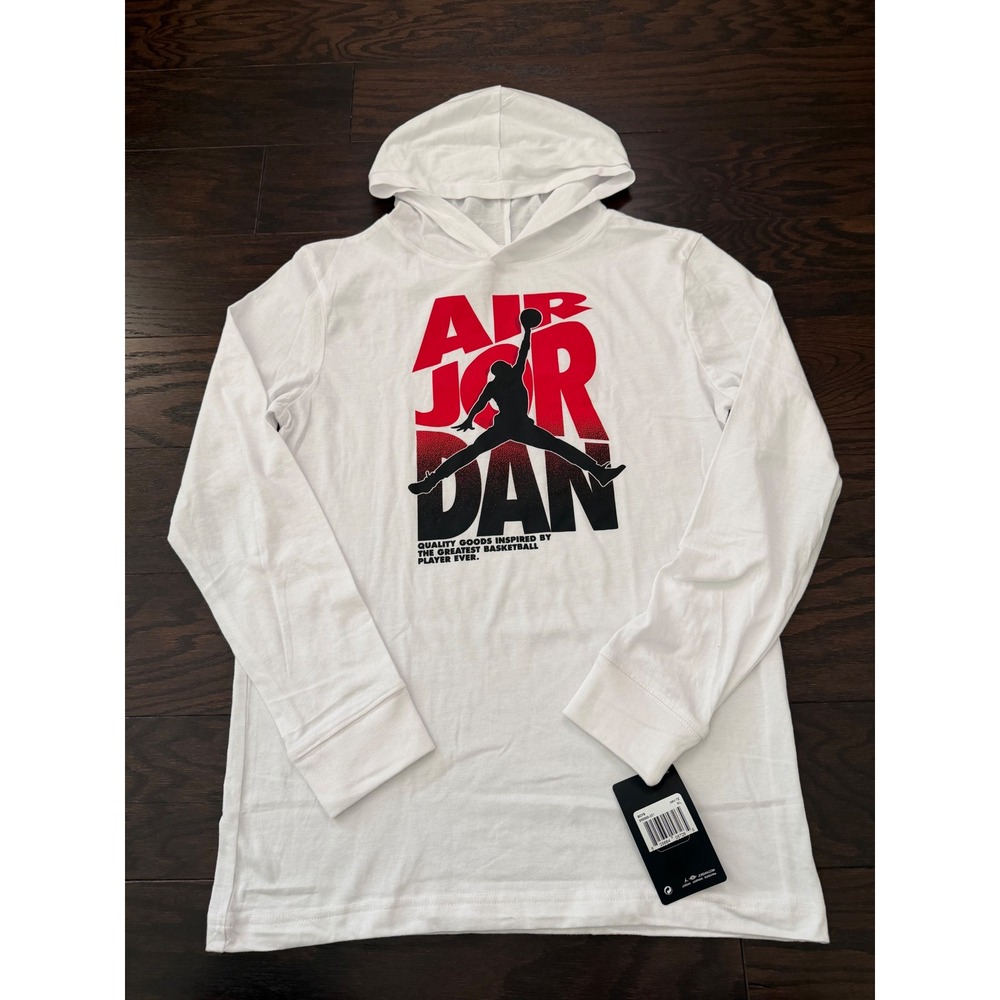 Jordan Boys Air Jordan Graphic Hooded Long Sleeve T-Shirt White XL 95B895-001